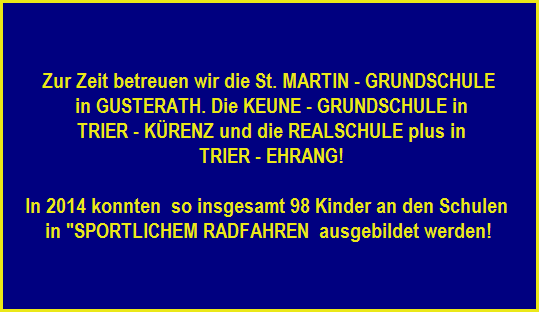 Zur Zeit betreuen wir die St. Martin - Grundschule in Gusterath. Die Keune- Grundschule in Trier-Kürenz und die Realschule plus in Treir-Ehrang!
